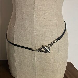 😄Black thin belt silver toggle hook and eye clasp chic stylish made in France